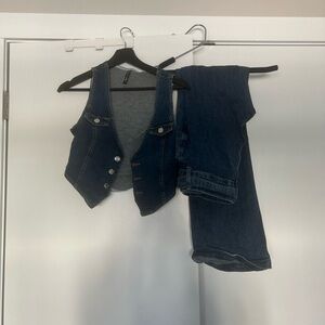 Denim Vest and Jeans Set